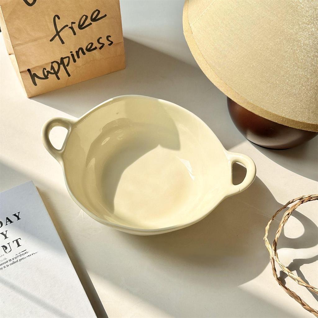 Wzrins Japanese Cream-Style Irregular Double-Eared Bowl - Perfect for Baking, Salads, Fruits, and More