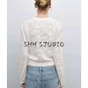 MD Spring/Summer New Arrival Women's Clothing French Cold White Noise Style Cut Out Lace Short Round Neck Knitwear 5718677