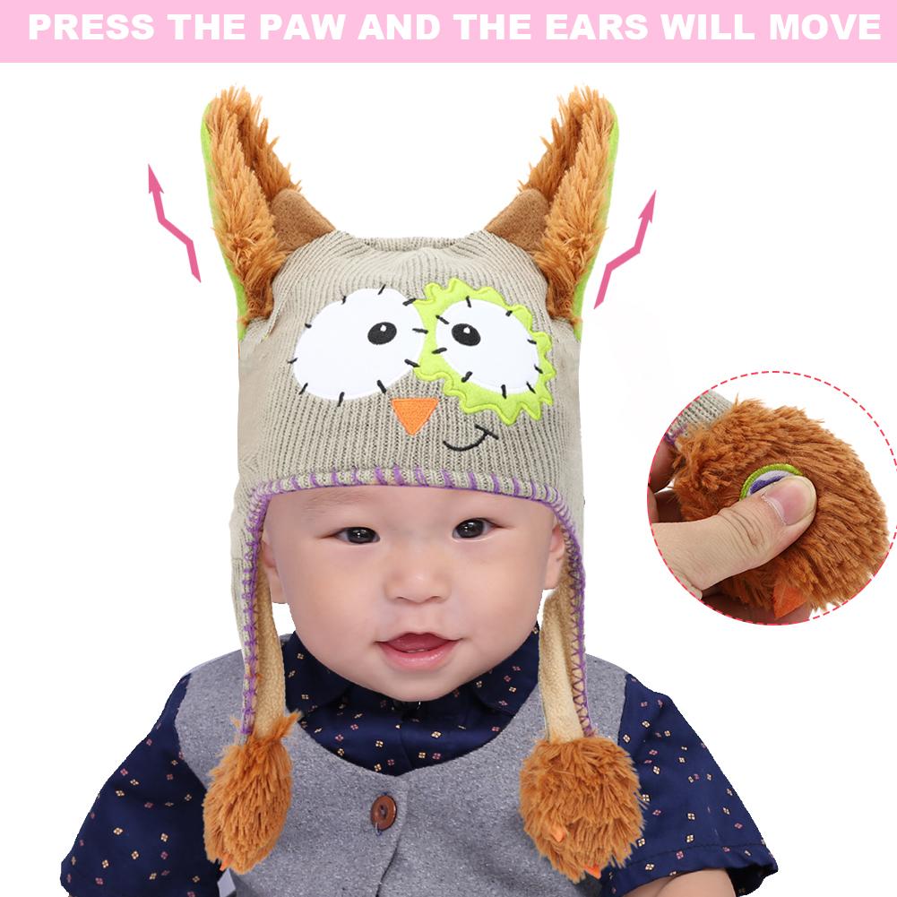 Knitting Wool Cute Hat Moving Ears Story Telling Funny Toy Cap for Children BabyGray