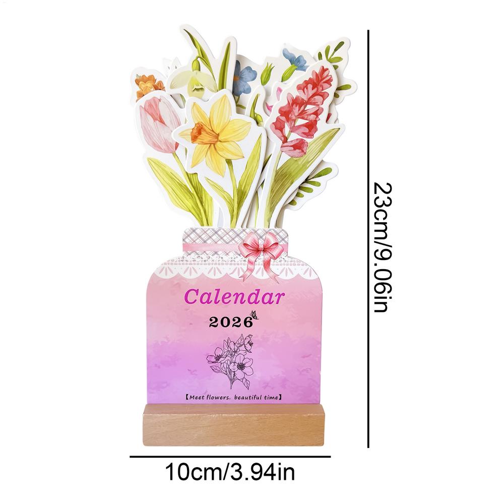 

Bloomy Flower Small Desk Calendar 2026 Mini with Wooden Base Decorative Schedule Planner Office School Dormitory Studio