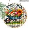2D Flat 1pc, 8x8 in, Rustic Garden Welcome Sign with Vintage Unicycle & Colorful Flowers - Durable Aluminum Metal Wall Art for Outdoor Patio, Garage