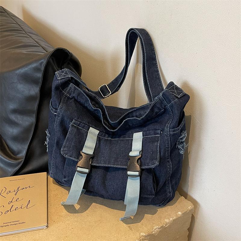 Large Capacity Denim Messenger Bag for Women Crossbody Bag for Students Single Shoulder Tote Bag
