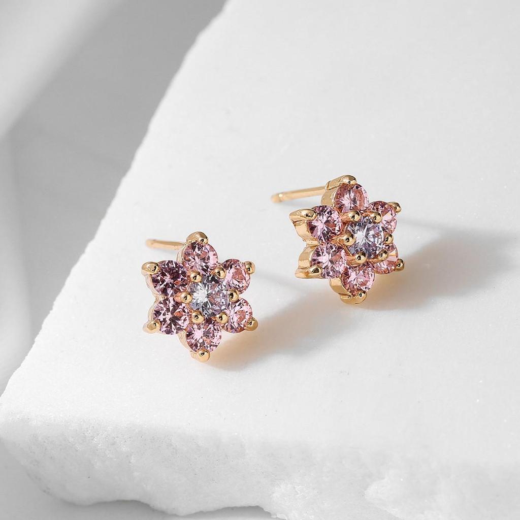Rhinestone Copper Geometric Flower Earrings - Luxurious, Versatile, and Super Shiny Ear Studs for Women