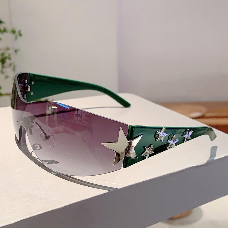 Y2K Rimless Sunglasses Luxury Brand Designer Vintage Pentagram Sun Glasses Punk Hip Hop Pink Sexy Ladies