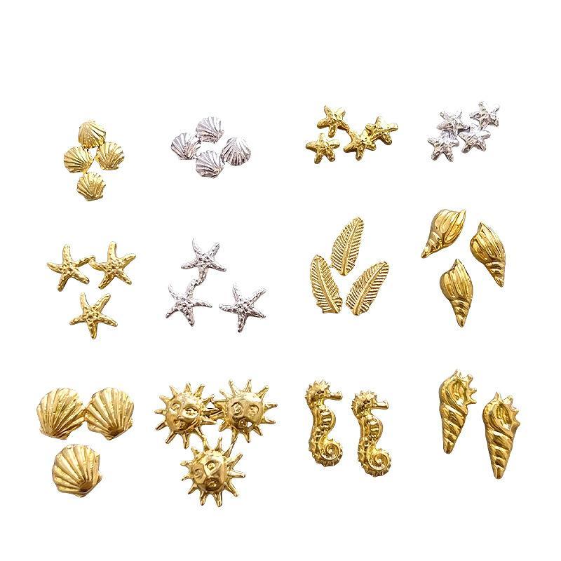 3D Mini Pure Gold Seahorse Shell Nail Charms Creative Copper Slice Conch Star Alloy Nail Art Decorations Diy Y2K Nails Supplies