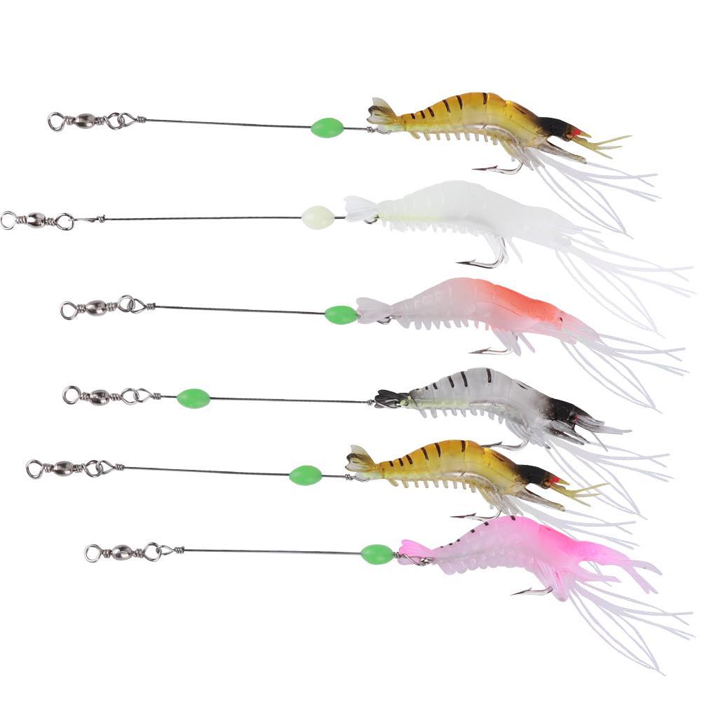 6Pcs High Simulation Soft Luminous Artificial Shrimp Lure Bait Fishing Tackle with Hook