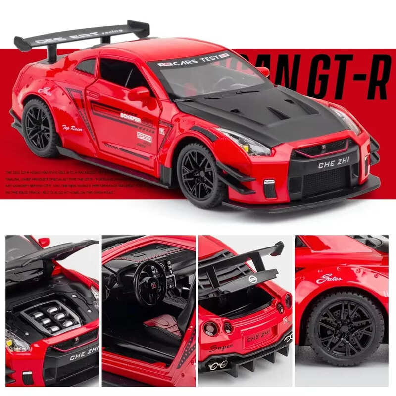 1:32 Nissan GTR R35 Modello di Auto da Corsa Simulazione Scala Macchinina Giocattolo per Bambini Lega di Alta Qualità Die Cast Macchinina Giocattolo Suono e Luce Regalo Auto per Ragazzo