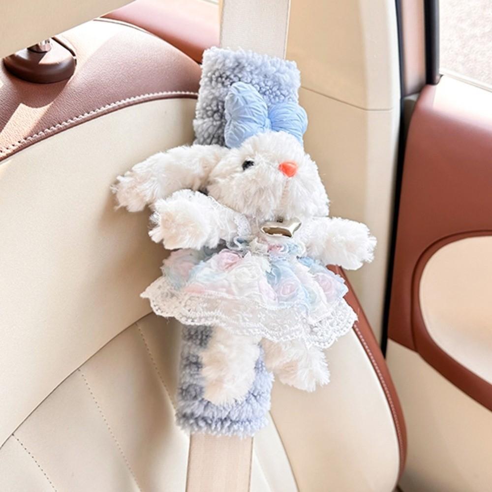 

Plush Rabbit Car Seat Strap Pads Shoulder and Neck Protection Safety Belt Cover Car Interior Decor синий