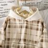Women Fleece Hoodies Sweatshirt Winter Plaid Pirnted Cotton Hooded Sweatshirt Casual Loose Hooded Pullover Oversize Jacket