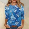 3/4 Sleeve Shirts For Women Print Christmas Tees Blouses Casual Plus Size Basic Tops Pullover