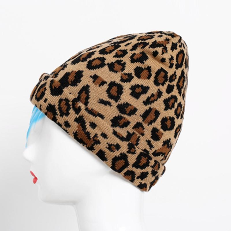 Fashion Leopard-print Knitted Hat Beanie Hat Woolen Hat for Outdoor Activities