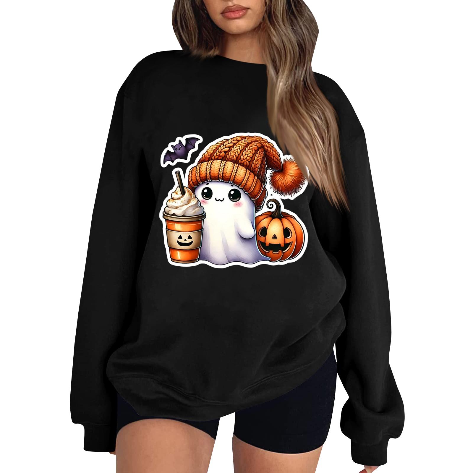 

Женский повседневный модный трикотажный спортивный топ с длинными рукавами, свободный крой, Хэллоуин L чёрный