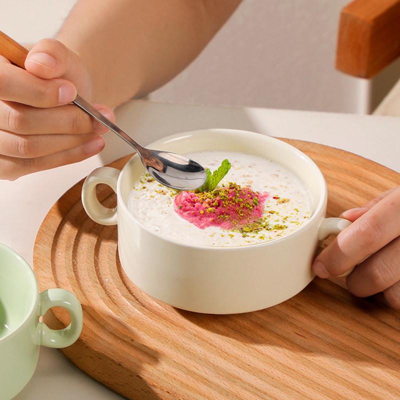 Ceramic Double-Ear Steamer Bowl - Creative 2025 Model for Soups and Steamed Eggs