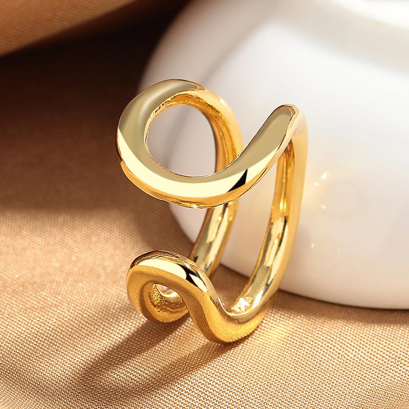 2026 European and American Fashion Personality Irregular Lines Hollow Ring Simple Style Ring Exaggerated Index Finger Ring Lady Resizable золотой