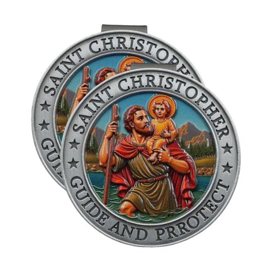Yousheng St. Christopher Visor Clip for Car Zinc Alloy Religious Medal with "Protect Us" Prayer Spiritual Gift for Drivers