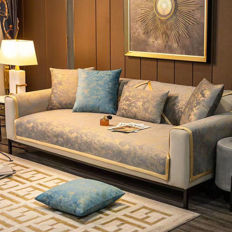 Nordic Light Luxury Sofa Cover Cushion L Shape Leather Couch Cover Four Seasons Non-slip Back Towel for Living Room Decor