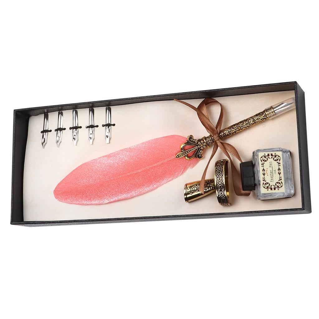 Kielpen Set Ambachtelijk Retro Gesneden Roestvrij Staal Schrijfpak voor Handtekening Cadeau Tafel