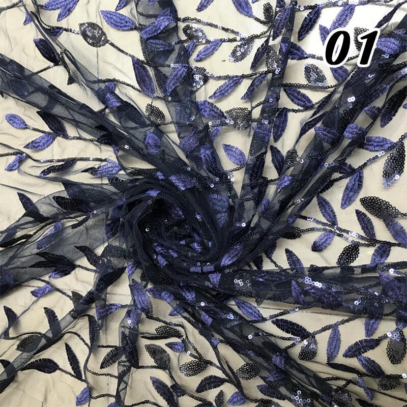 Champagne Shining Sequin Cloth Tree Leaf Embroidered Fabric Dress Material DIY Gowns Wedding Veil Clothing Supplies