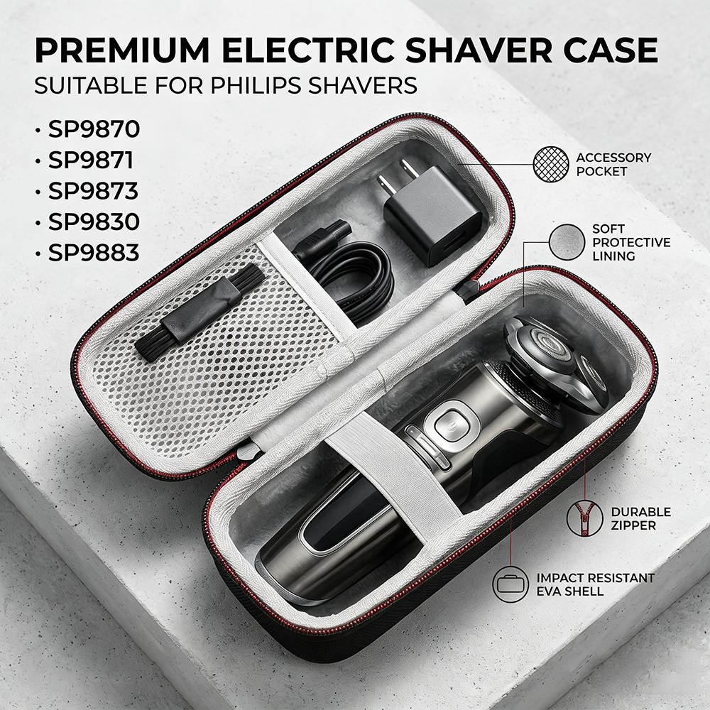 Eva Hard Shaver Case Shockproof Electric Razor Bag Mesh Pocket Travel Carrying Box Protective Zipper Pouch Grooming Organizer