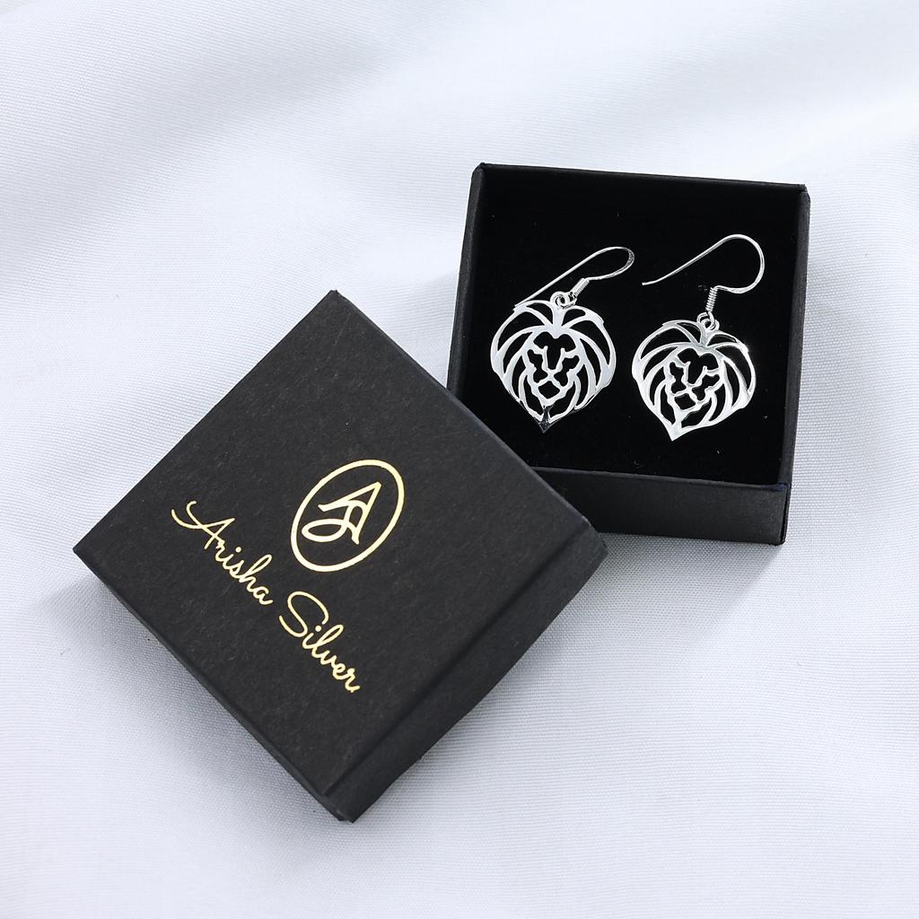 Cercei din argint cu față de leu, bijuterii din argint 925, lucrate manual, bijuterii cu animale