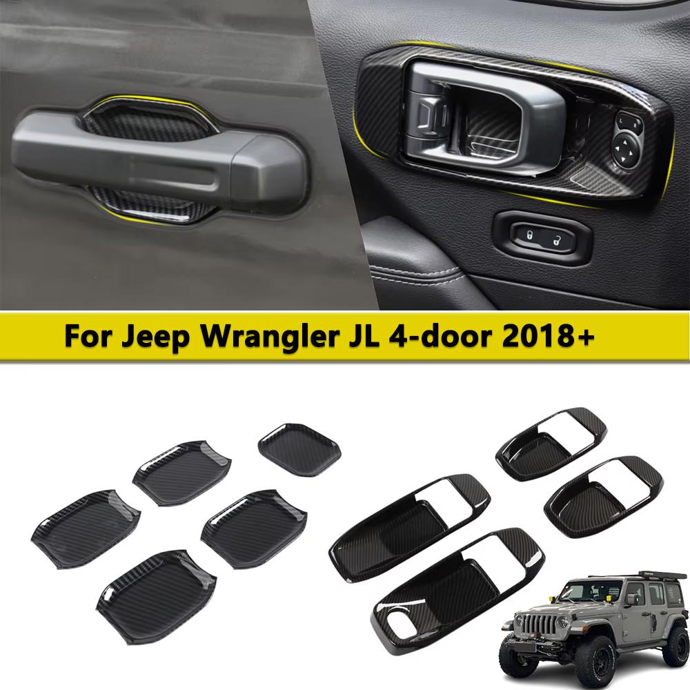 Door Handle Trim Cover For Jeep Wrangler JL 4-door 2018-2026 Grab Handle Bowl Decoration Carbon Fiber Car Interior Accessories