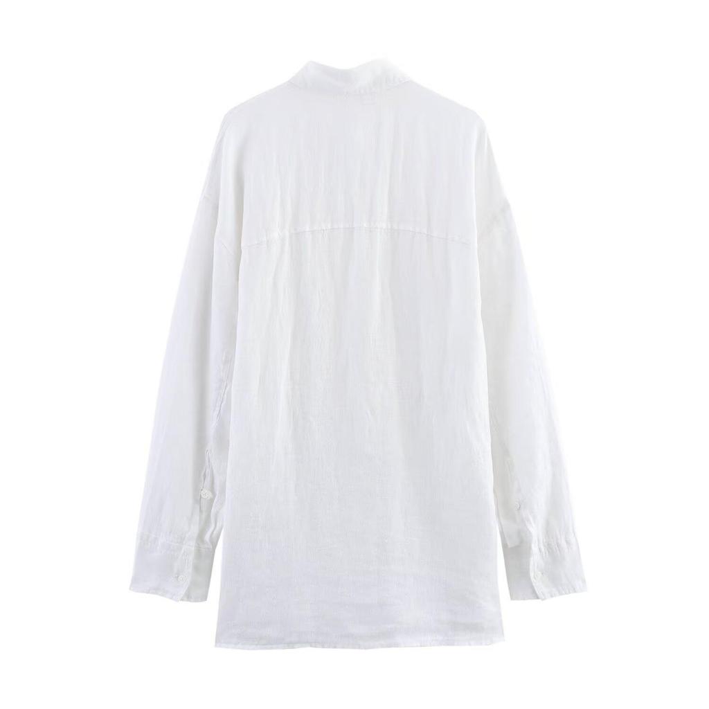 2025 Spring/Summer Women's Loose Long-Sleeve Shirt with Button-Down Collar