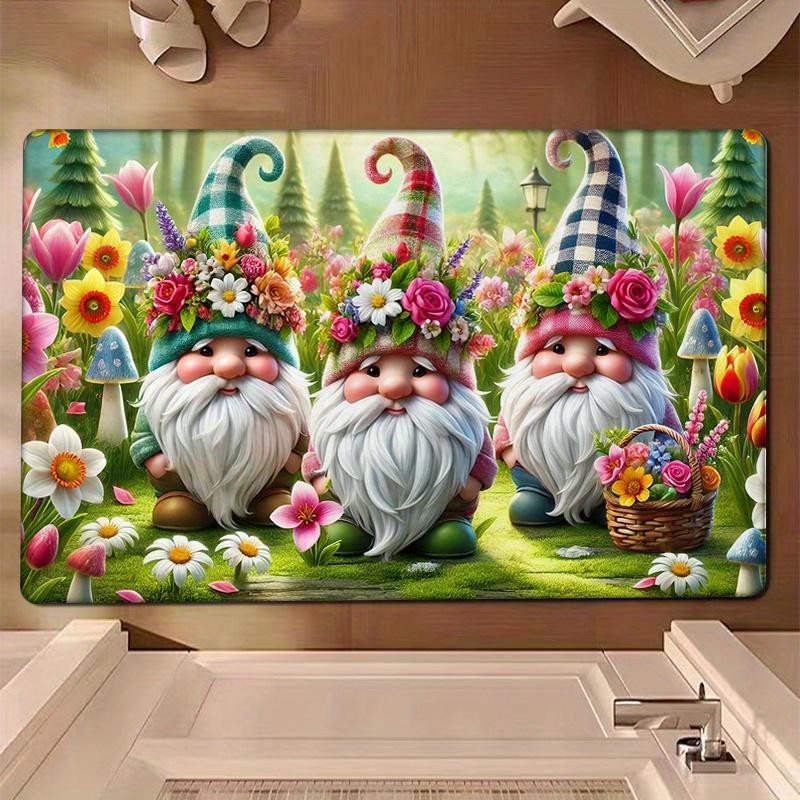 Spring Pastoral Dwarf Floor Mat Carpet, Colorful Flower Print Flannel Thick Non-Slip for Living Room Bedroom Kitchen Decor