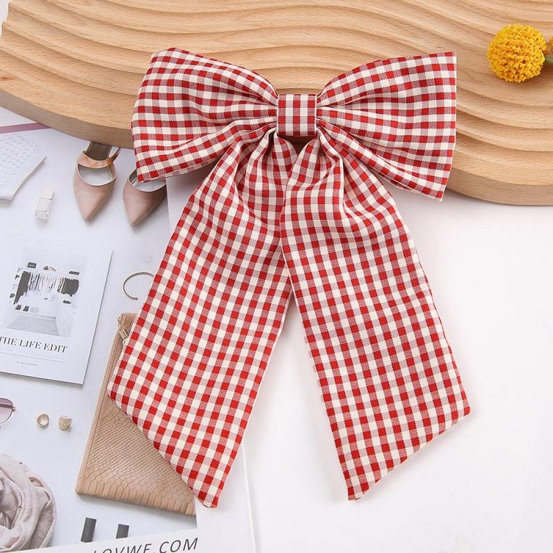 

Tartan Printed Bowknot Hair Clips Girls Bow Hairgrips Lace Trim Hair Accessories Headwear one size красный