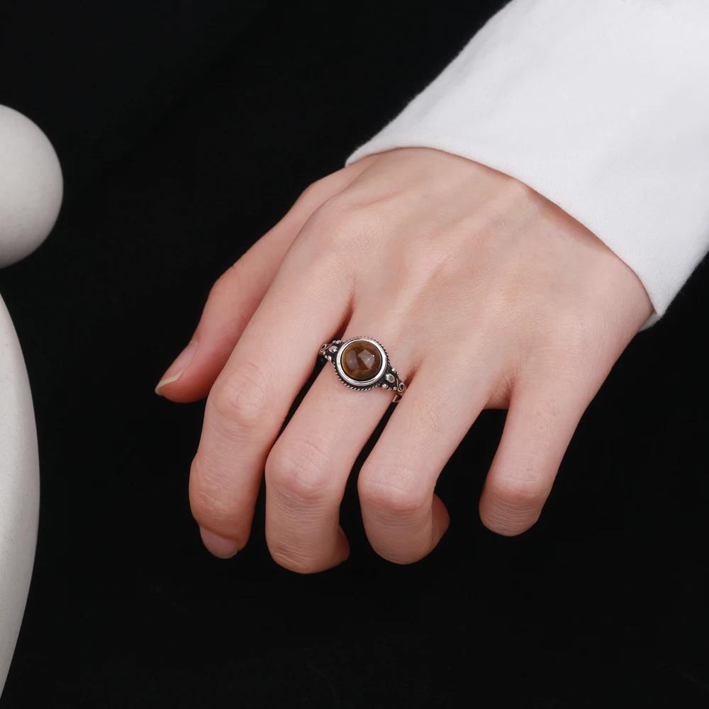 Bague Vintage Cuivre Sable Étoilé, Pierre Précieuse Étoilée Ronde & Anneau Sculpté, Bijoux Mode Bohème pour Femmes Transfrontalier