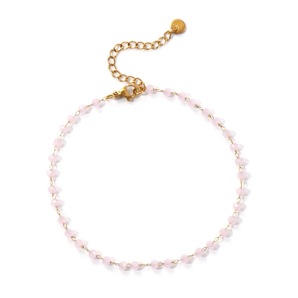 Fashion Summer Anklet 18K Gold Plated 304 Stainless Steel & Glass Beaded Chain Anklets For Women Beach Gift 22cm(8.7") long