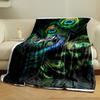 Vivid peacock feather pattern with eye-like designs in green and blue. for all seasons blanket lunch break throw gift