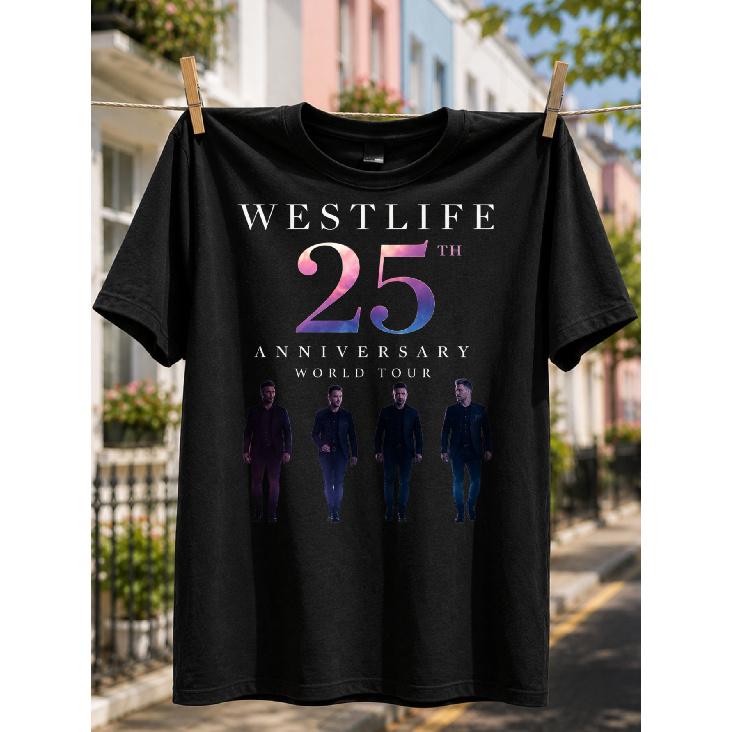 Men s Westlife 25th Anniversary Band T-Shirt - Official Tour Merchandise with Iconic & Member Graphics, Loose Fit Round Neck Tee Suitable for Music S чёрный