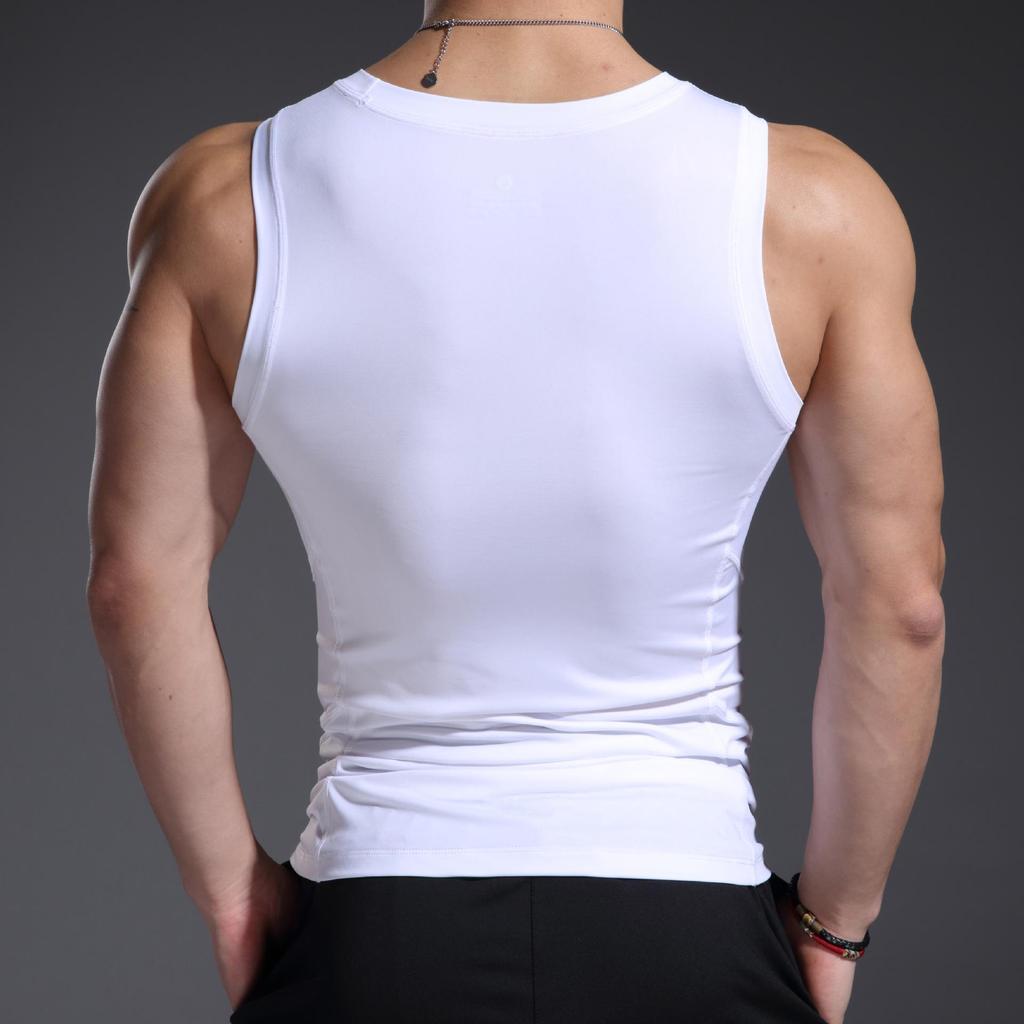 Men's Split Design Quick-Dry Sleeveless Fitness Tank Top - Black/White High Elasticity