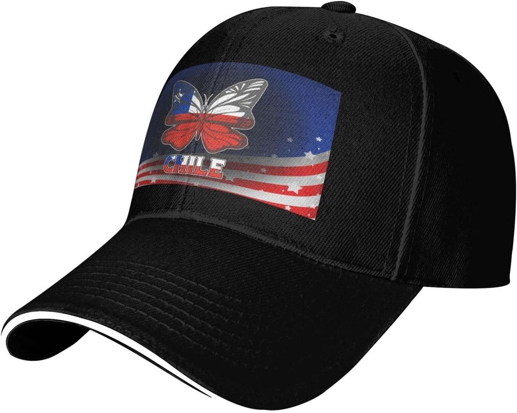 Chile Flag Butterfly Baseball Cap Polyester Adjustable Sandwich Bill Hat for Adult Leisure