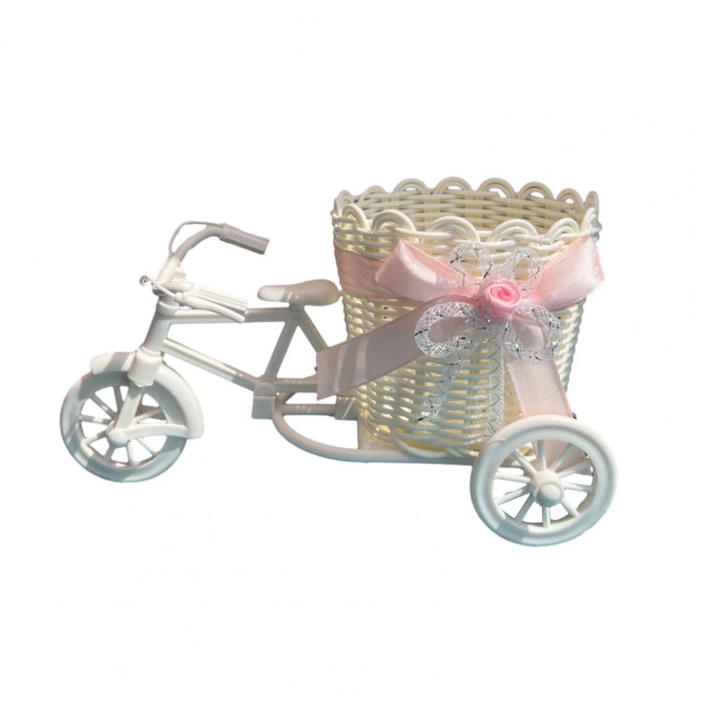 Small Rattan Flower Basket Tricycle Flower Holder Basket Woven Storage Basket for Artificial Flowers Home Desktop Decoration