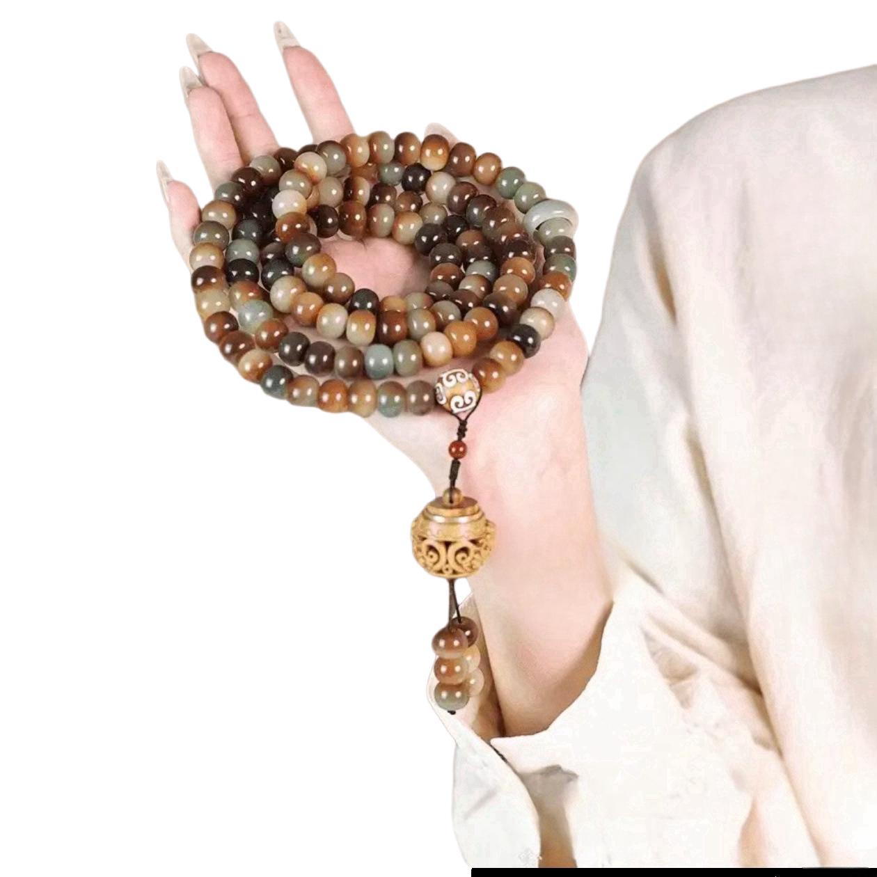 Dunhuang Bodhi 108-Bead Necklace  Bracelet with Colorful Apple Beads and Ruyi Running Ring for Men and Women