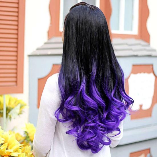 Ženy Big Wave Dlouhé Kudrnaté vlnité Gradient Color Ombre Tříčtvrtinová paruka na celé vlasy