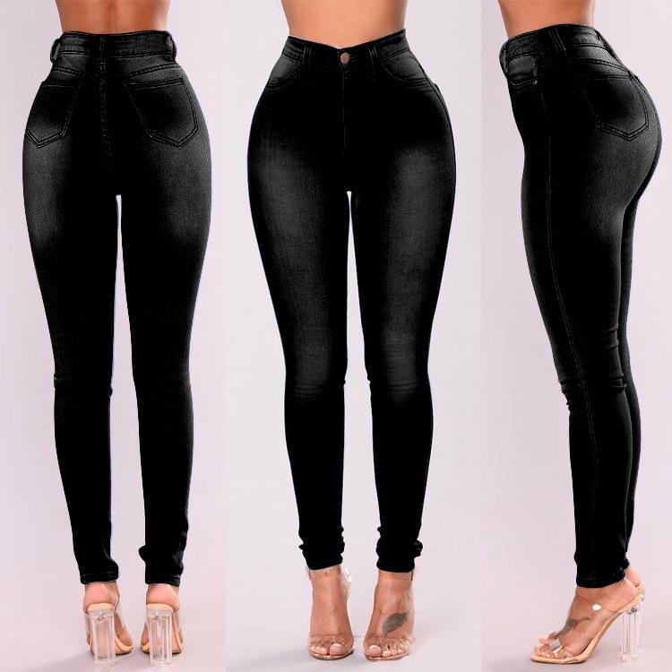 Damen High Waist Jeanshosen Jeans Stretch Bleistift Denimhosen Einfarbig Slim Skinny Lange Hosen