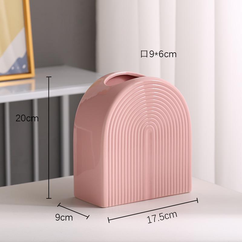 Morandi U-shaped Ceramic Vase: Nordic Modern Flower Display Piece for Office, Living Room, or Reception Desk