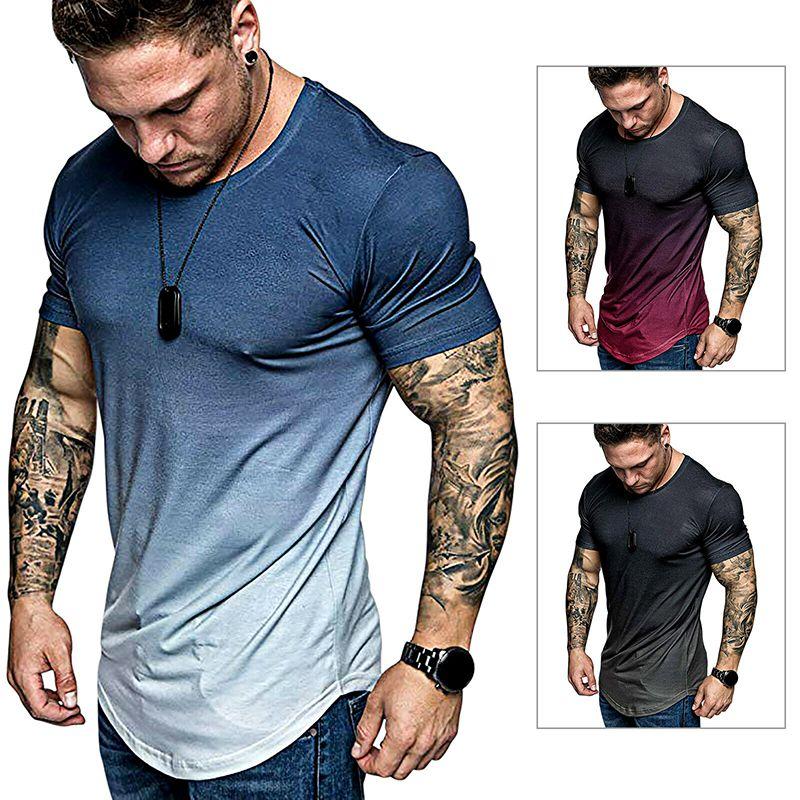 Herr het sommar slim fit casual kortärmad muskeltröja med tonade färger
