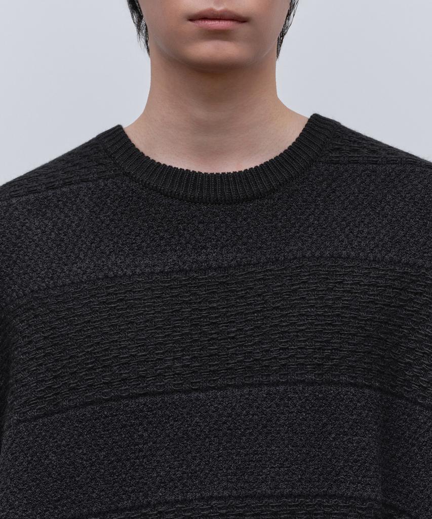 MUSINSA STANDARD Textured Stripe Crew Neck Knit [Black]