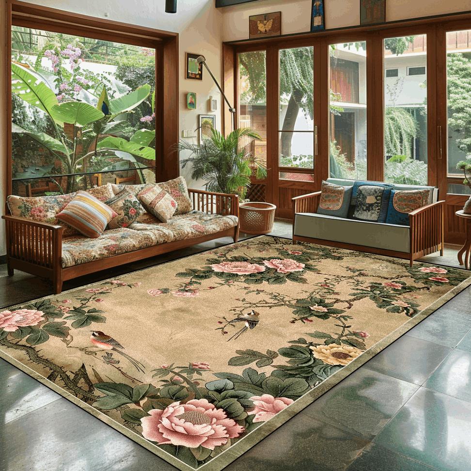 Chinese Style Home Decoration Carpet Living Room Retro Flower Carpets Hall Sofa Chair Floor Mat Bedroom Cloakroom Large Rugs