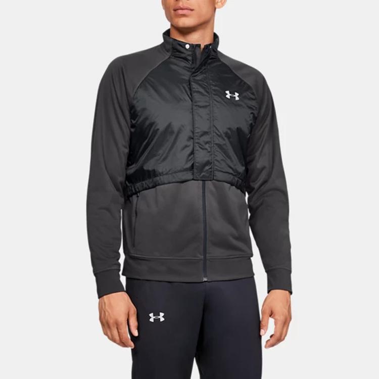 Under Armour Pick Up The Pace Solid Color Spliced Zip Collar Jacket Men Jacket Black 1317478-019