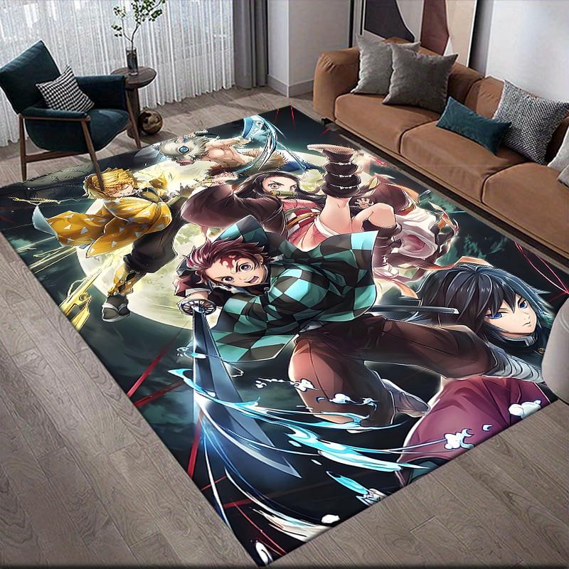 Demon Slayer Colorful Art Square Area Rug, Non-Slip Floor Mat for Living Room, Perfect Gift for Anime Fans