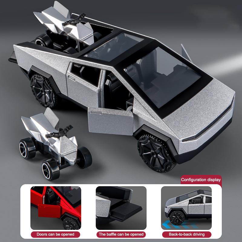1:36 Alloy Pickup CyberTruck Pull-Back Car Collection For Boys And Children Gift One Large And One Small Vintage Toy