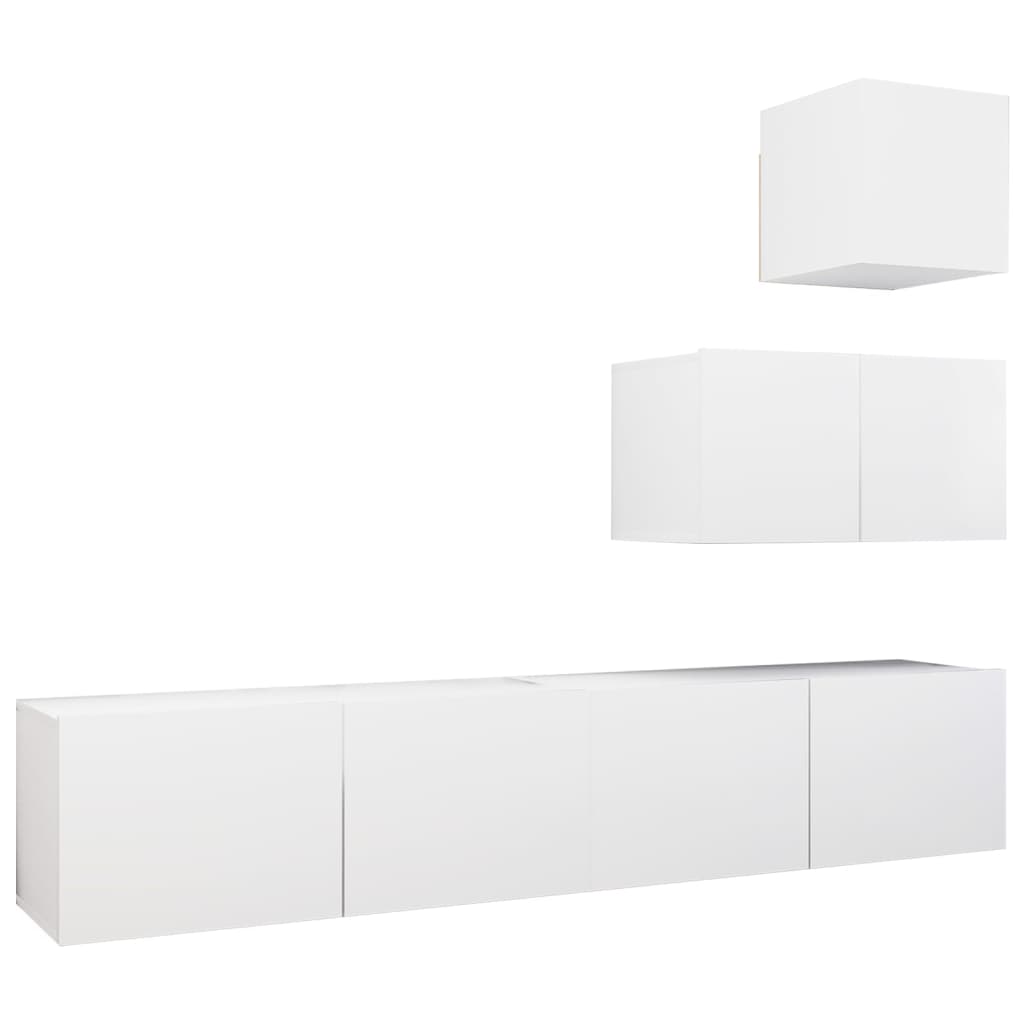 4 Piece TV Cabinet Set White Particle Board