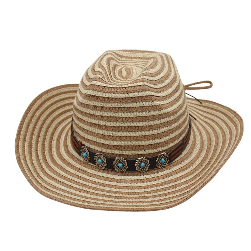 

Summer Versatile Hats Men And Women Outdoor Travel British Vacation Beach Warped Edge Jazz Straw Hat One-size-fits-all straw hat [one-line stripes]