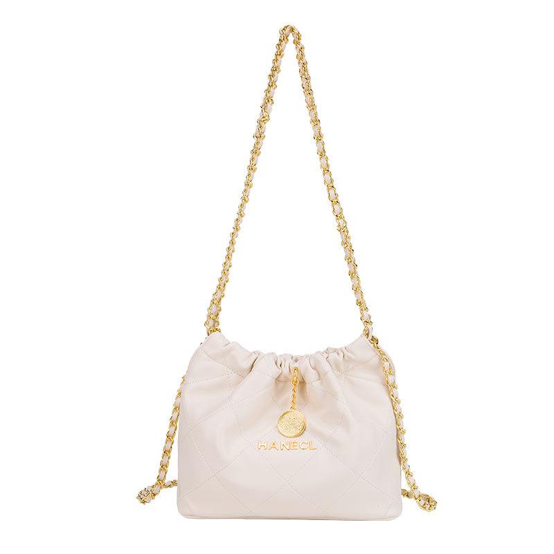 Lui Stijl Grote Capaciteit Emmer Tas, Nieuwe Zomerse Dames Onderarm Vuilniszak, Lichte Luxe Diamant Raster Ketting Tote Bag