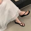 Fashion Genuine  Toe Strap Clip On Flip Flops Women 2025 Summer New Style with Thick Heel and Small Wedge Heel Sandals Slippers
