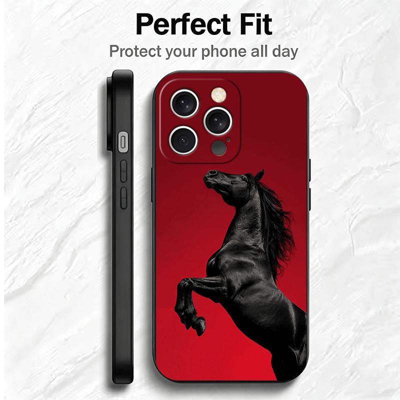 Black Horse Galloping Soft Phone Case for iPhone 16 16E 17 Air 15 Pro Max 14 Plus 13 Mini 11 12 7 Black Cover Back Shell